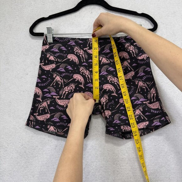 Lab MFG Shorts Womens Small 6 Black Pink Purple Unicorn Rainbow Yoga Compression - Picture 8 of 12
